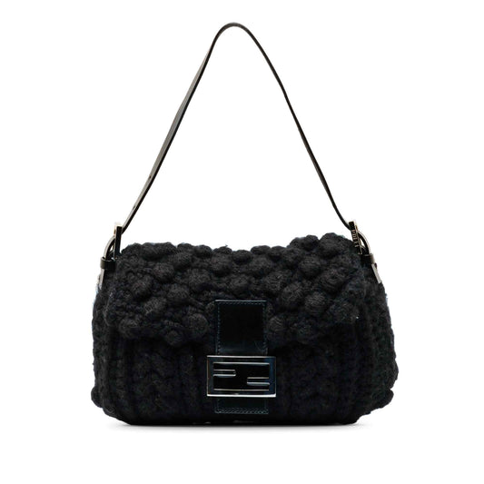 Fendi Black Wool Knit Shoulder Bag 2000's
